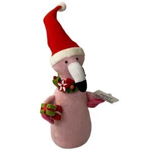 36" Tall Terry Cloth Christmas Festive Floor Decor Holiday Santa Flamingo